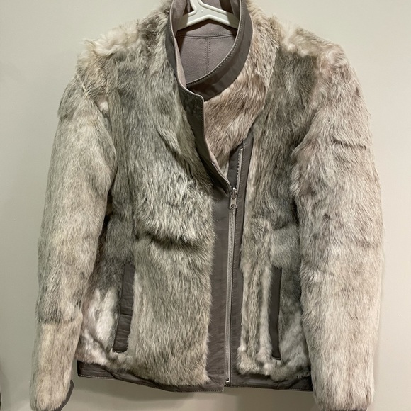 Helmut Lang Grey Rabbit/Leather Reversible Jacket - Picture 3 of 16